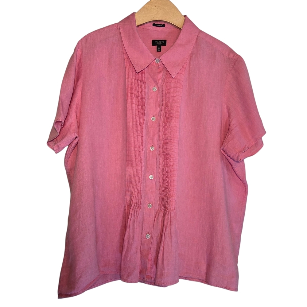 Talbots Pure Irish Linen Pintuck Button Up Blouse Plus Size 2X Casual Summer